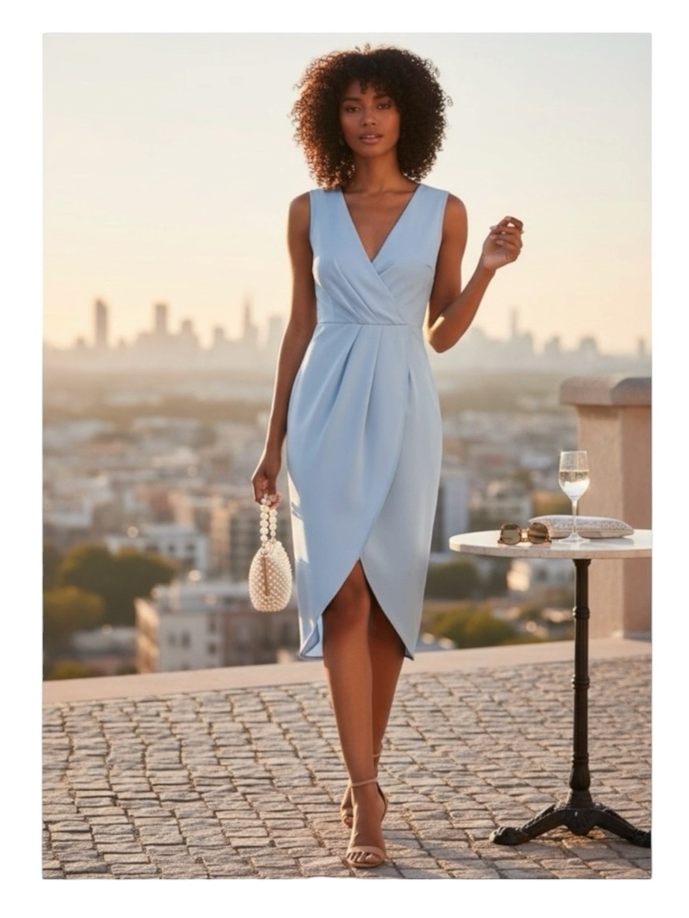 new Cooper St ❤︎ Draped Wrap Surplice Sheath Midi Dress ❤︎ Sky Blue Plus 16 XXL